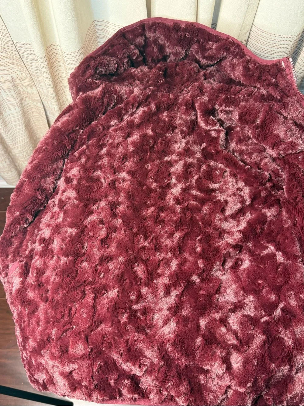 Lands' End Reversible Light Pink Quilted Hooded Puffer with Maroon Trim